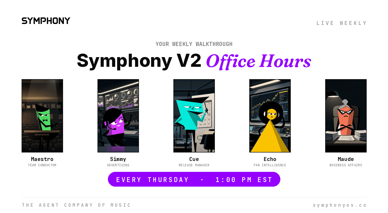 Symphony V2 Office Hours with Maestro, Simmy, Cue, Echo, and Maude